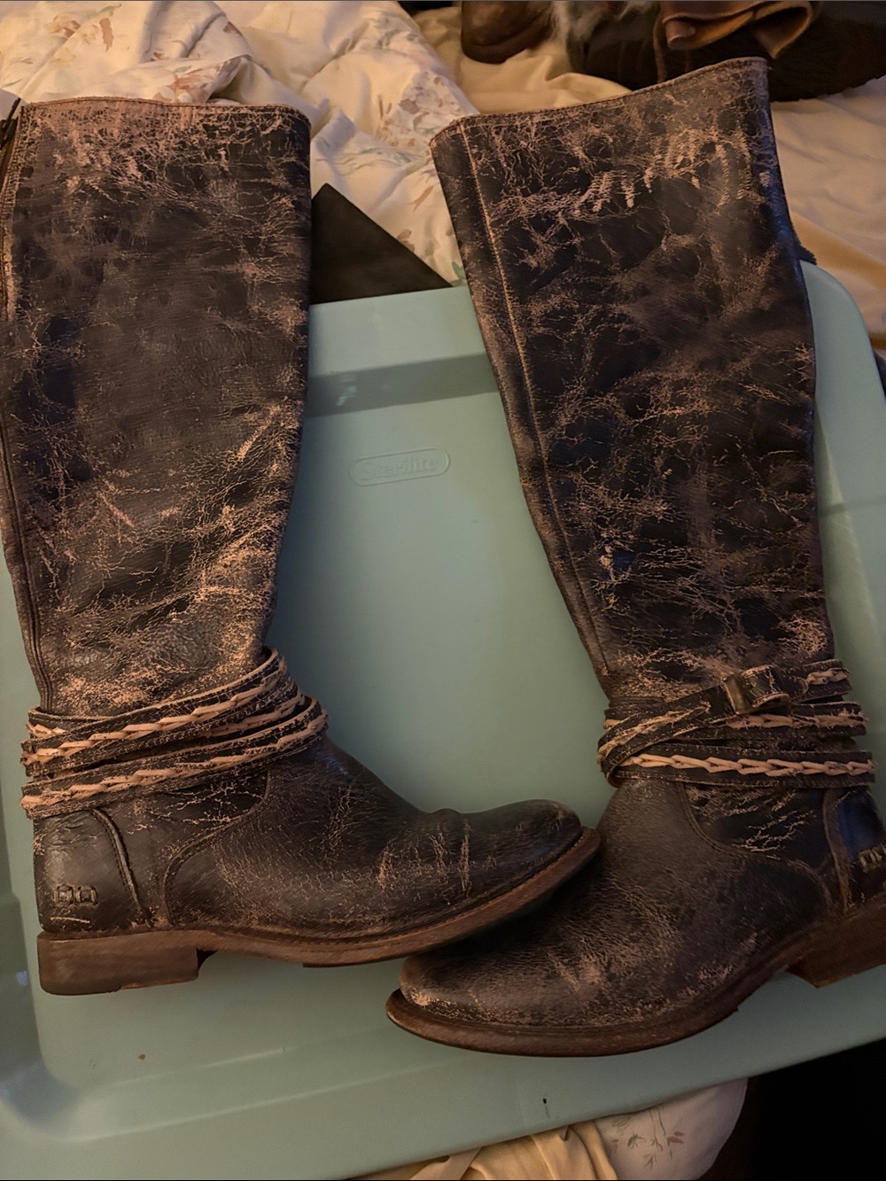 Bed Stu Distressed Black Over-the-Knee Wrap Boots